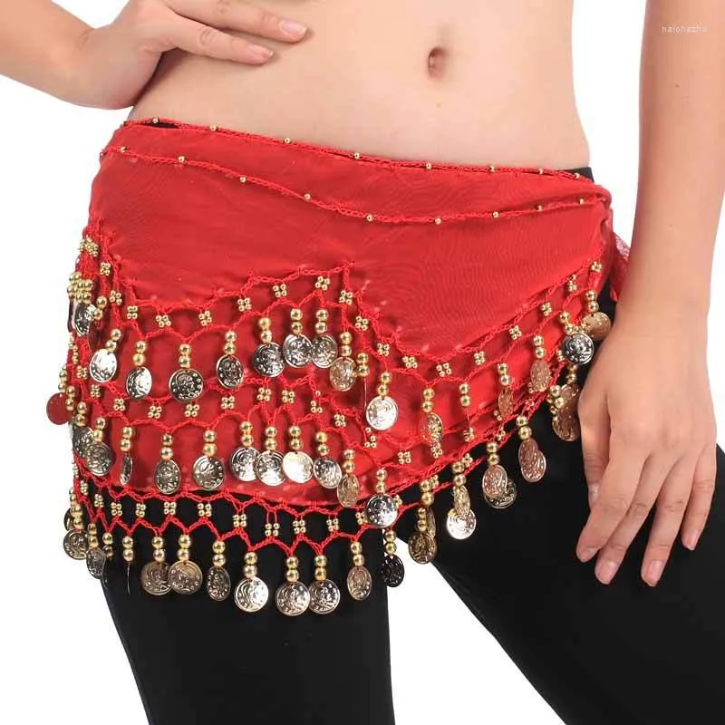 Стадия носить живот танцевальный ремень шифон Paillette Hip Scarf Bellydance Hips Gold Moin Taiste 18