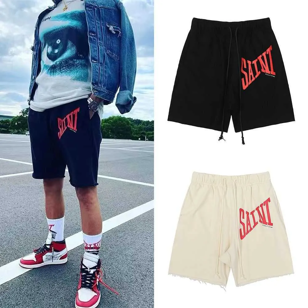 Herrshorts Amerikanskt modemärke Saint Michael enkla lösa shorts i bomullsfrotté med enkla tryck för unga män och kvinnor