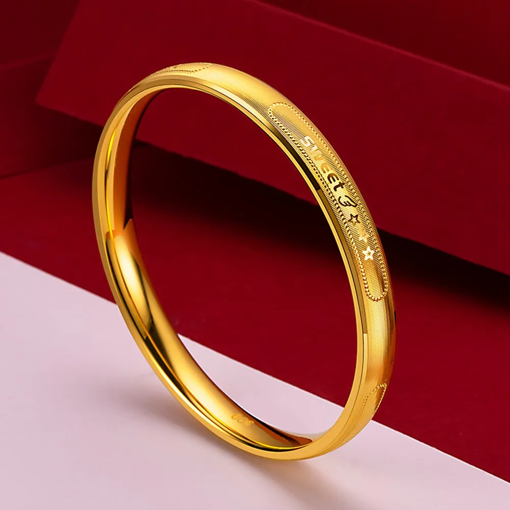 Vrouwen bangle armband zoet gesneden vriendin verjaardag cadeau solide 18k geel goud gevulde uitstekende sieraden aanwezig