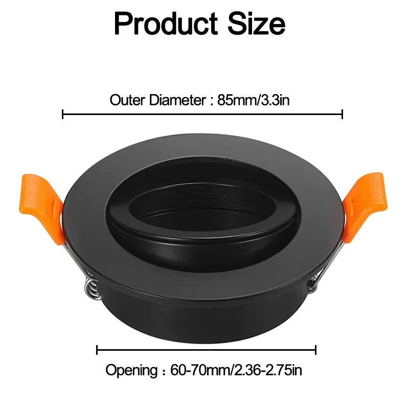 Square Recessed LED Downlights Metal Square Light Frame Fixture Holders Adjustable Cutout 70mm GU10 MR16