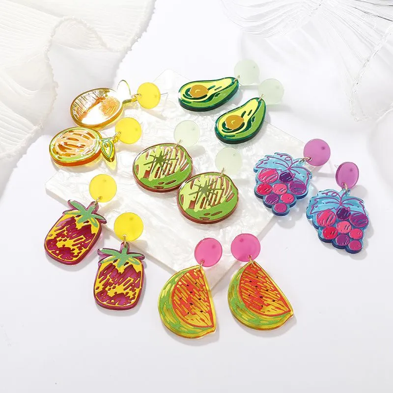 Dangle Earrings Cute Simulation Fruits Acrylic Sweet Pineapple Grape Printing Ins Fashion Ear Accessories For Women Jewelry