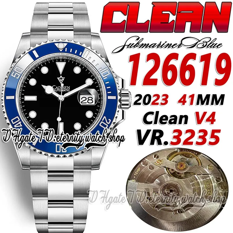 Clean Cf126619 VR3235 Orologio automatico da uomo 41 mm CF V4 Lunetta in ceramica blu Quadrante nero Indicatore a bastone SS 904L Bracciale in acciaio inossidabile Super Edition Eternity