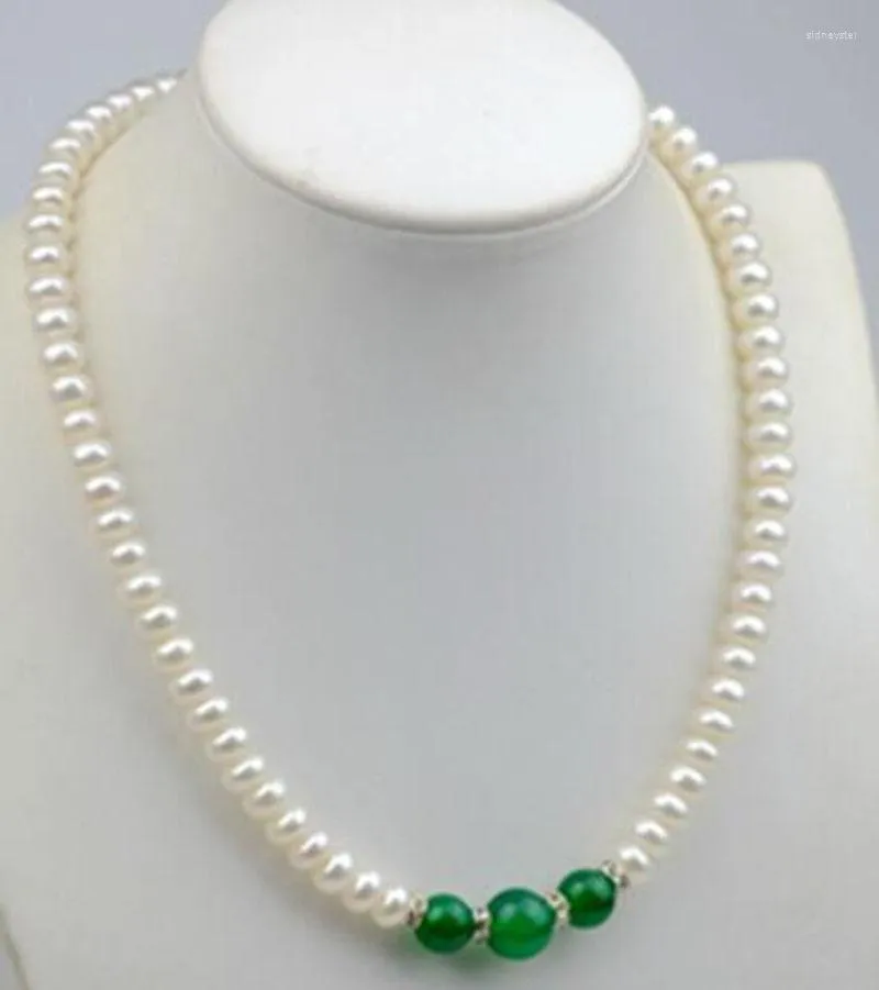 Kedjor 8-9 mm naturlig Abacus White Pearl / Green Jadeite (10-12mm) pärlor halsband