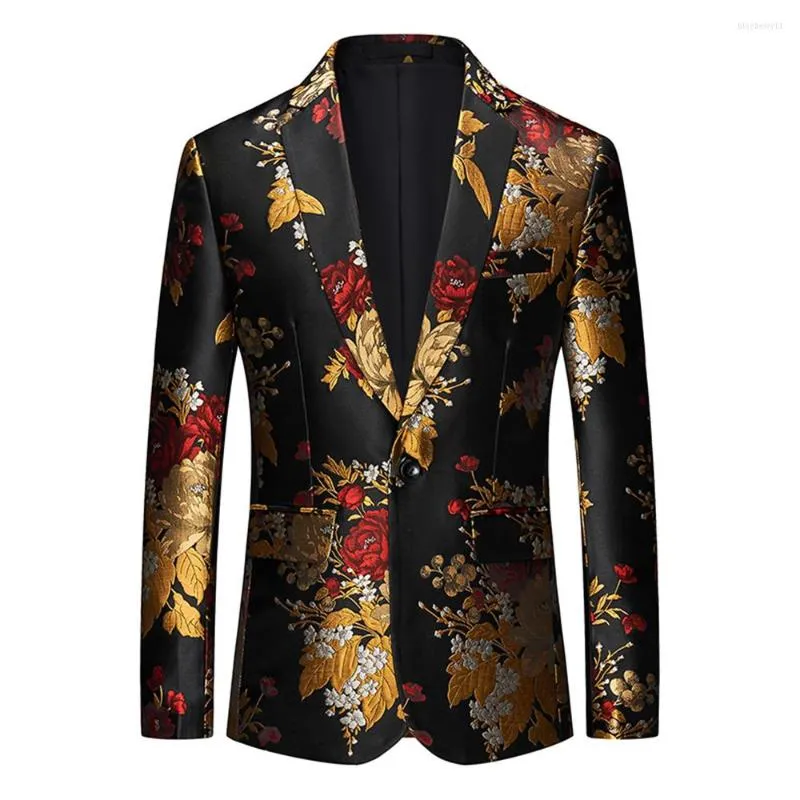 Men's Suits Plus Size 6XL-M Luxury Gold Floral Print Blazer 2023 Men Jacquard Slim Fit Suit Jacket Wedding Club Party Dress Clothing