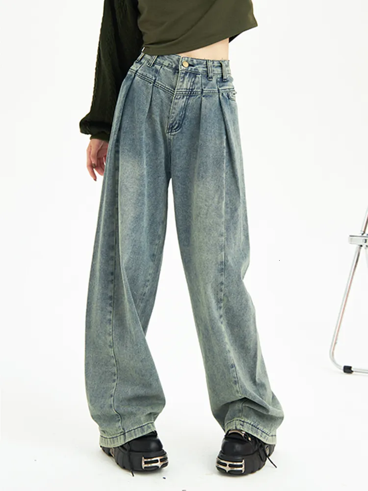 【BOK PLACE】Yuri washing 4 season long wide denim pants Harajuku Style Women's Wide Leg baggy jeans - Loose Fit