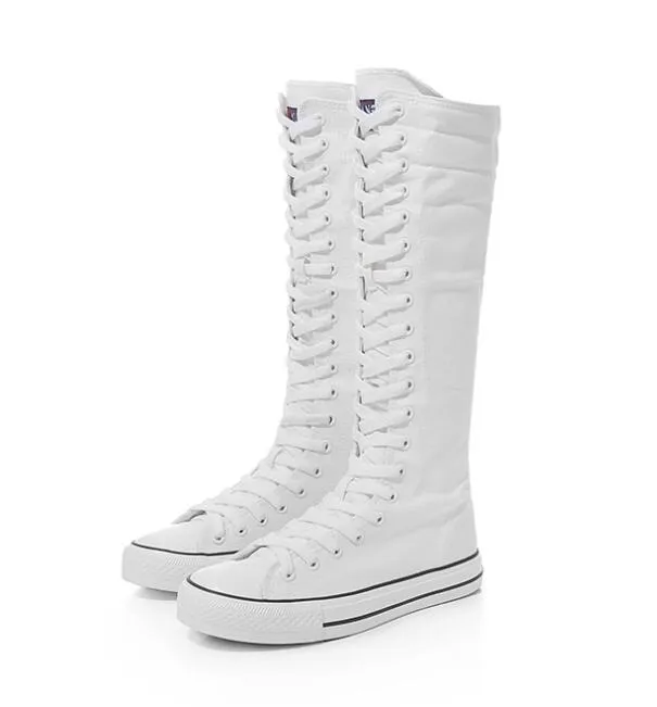 Womens Canvas High Top Shoes, Knee High Boots with Side