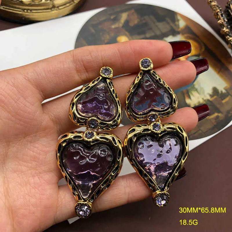 Earings Medieval gold plated old style love pendant earrings jelly glaze lava effect silver needle live broadcast