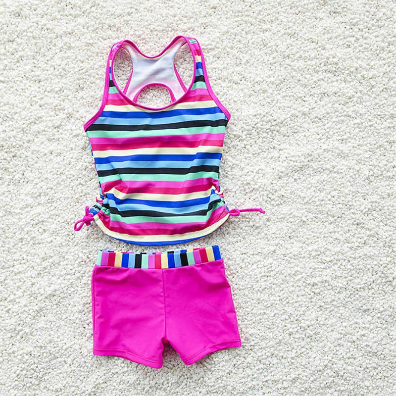 One-Pieces YinFengTing New Girl Children Two Piece Set Swimsuit Sports Summer Kids Swimwear Cute Cartoon Beach Wear Swim Suits