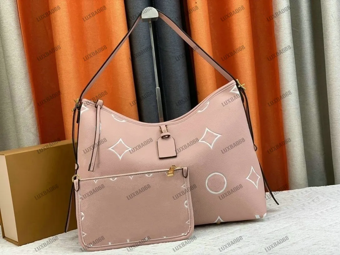 Rose Pink CarryAll PM MM Leather Shoulder Bag With zipped Pouch Bicolor Monograms Empreinte Leather Handbags Luxury Women's tote bag Flower Monograms pattern M46298