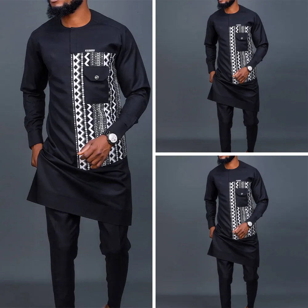Mens Tracksuits African Men Dashiki Long Sleeve 2 Piece Set Traditionell Africa Clothing Rands Suit Male Shirt Pants Suits Black M4XL 230310