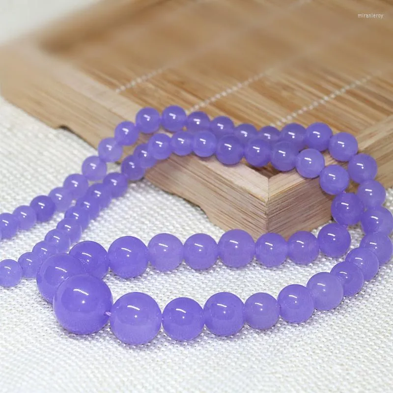 Choker Violet Purple Stone Jades Chalcedony 6-14 mm okrągłe koraliki Naszyjnik dla kobiet biżuteria 18-calowa B625