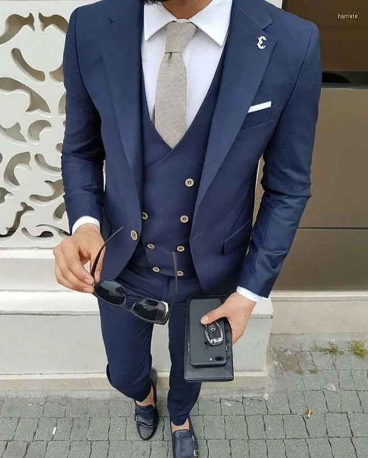 Herrenanzüge, Vintage-Stil, für Herren, klassischer Anzug, Marineblau, Champagner, Grau, Rauchen, Masculino, Bankett, Hochzeit, Abschlussball, Anzug (Blazer, Weste, Hose)