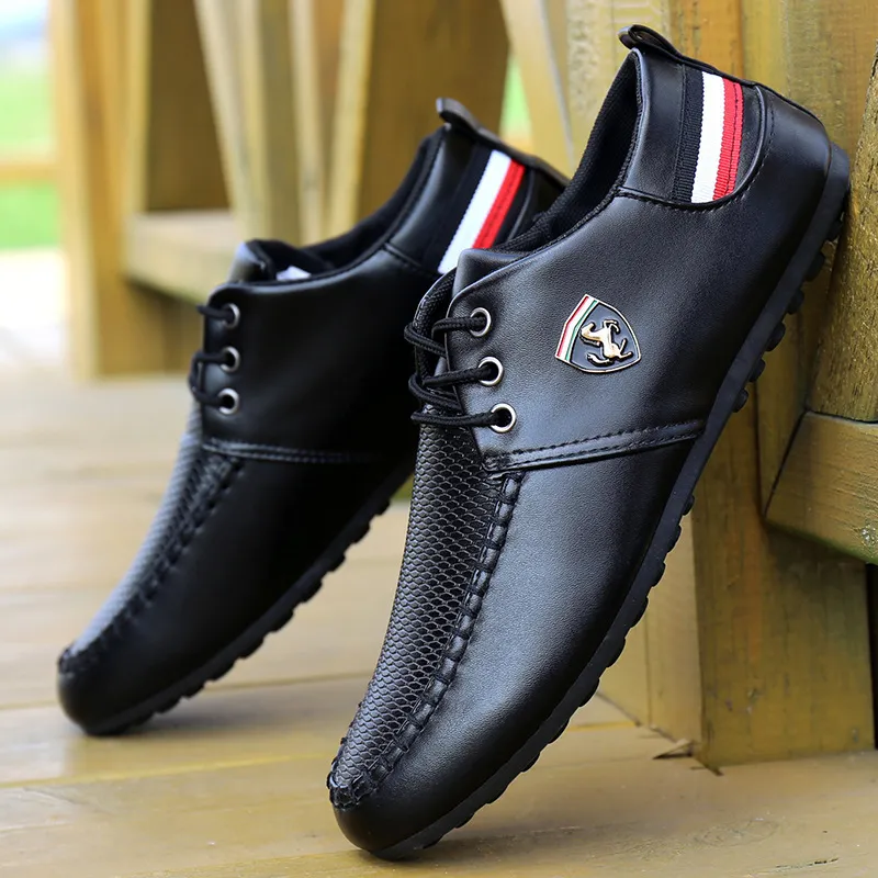 Dress Shoes Men Casual Shoes Brand Breathable British Mens Sneakers Fashion Lace Up Soft Flats Driving Shoes White Black Peas Shoes 230309