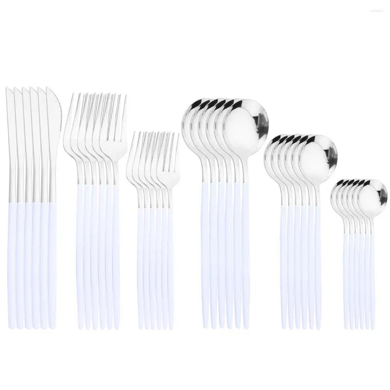 Ensembles de vaisselle Zoseil 36 Pcs Blanc Argent Couverts Ensemble Couteau Dessert Fourchette Cuillère En Acier Inoxydable Vaisselle Partie Cuisine Couverts