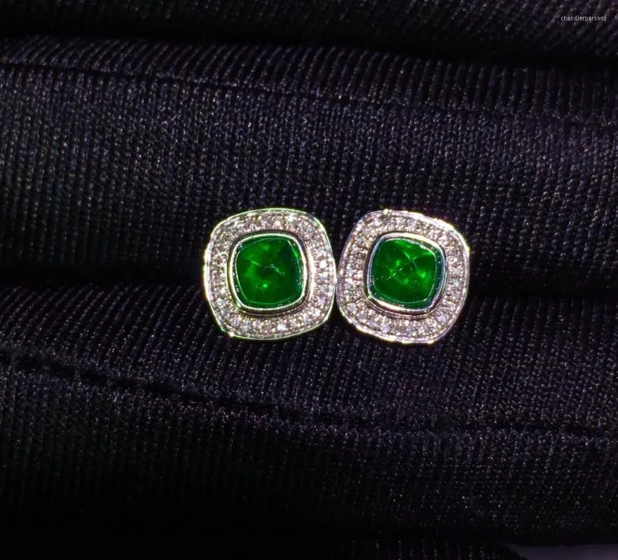 Kolczyki stadninowe Ent Fine Jewelry 1.3ct Real 18K Gold AU750 Natural Green Emerald Capstones Diamonds Studs for Women
