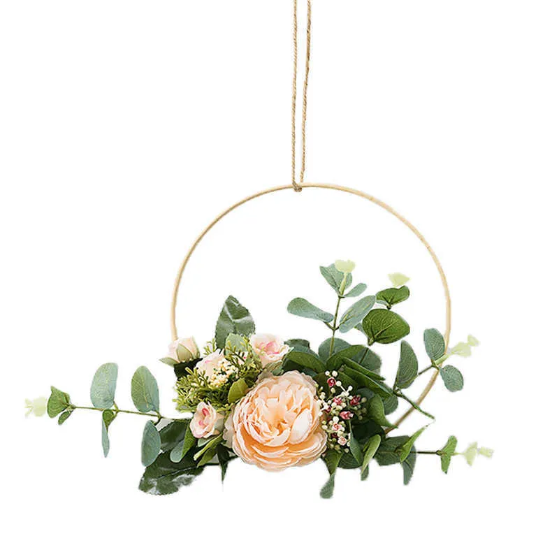 Decorative Flowers Wreaths Cilected Eucalyptus Wall Hanging Decoration Artificial Rose Flower Wood Hoop For Wedding Backdrop Floral P230310 P230310