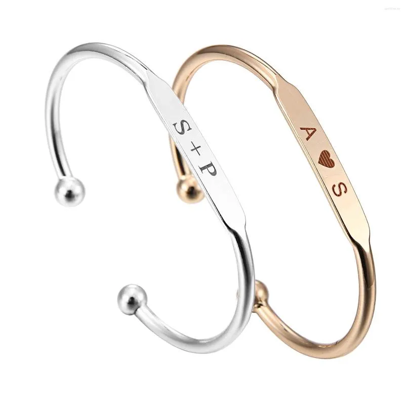 Bangle Personality Stainless Steel Bracelet Free Engraved Name ID Cuff For Women Girls Charm Open Jewelry Birthday Gift