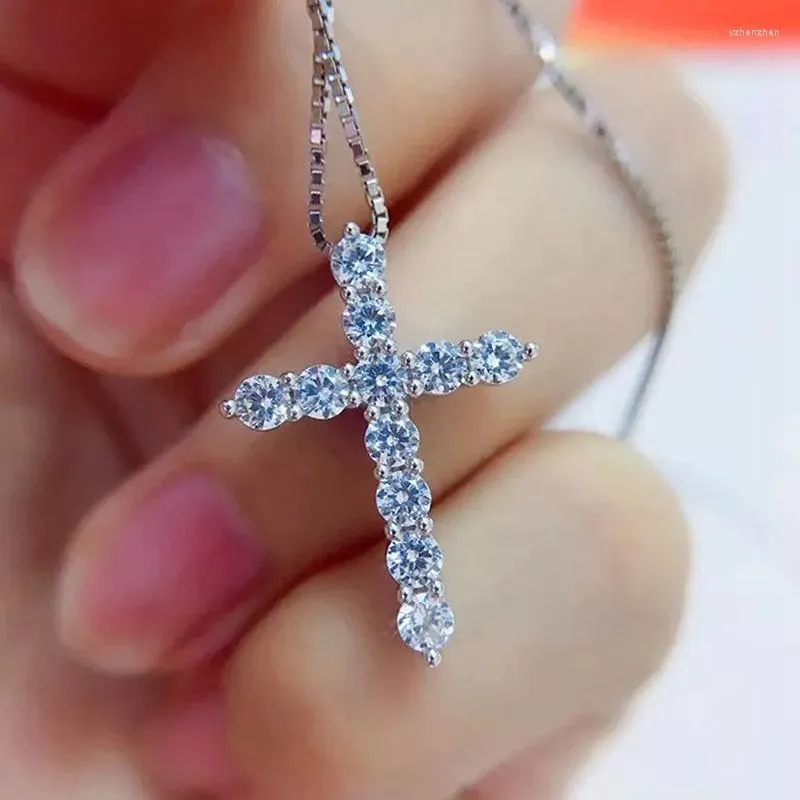 Pendant Necklaces Moissanite Necklace Cross Pendants For Women Engagement Bridal Fine Jewelry