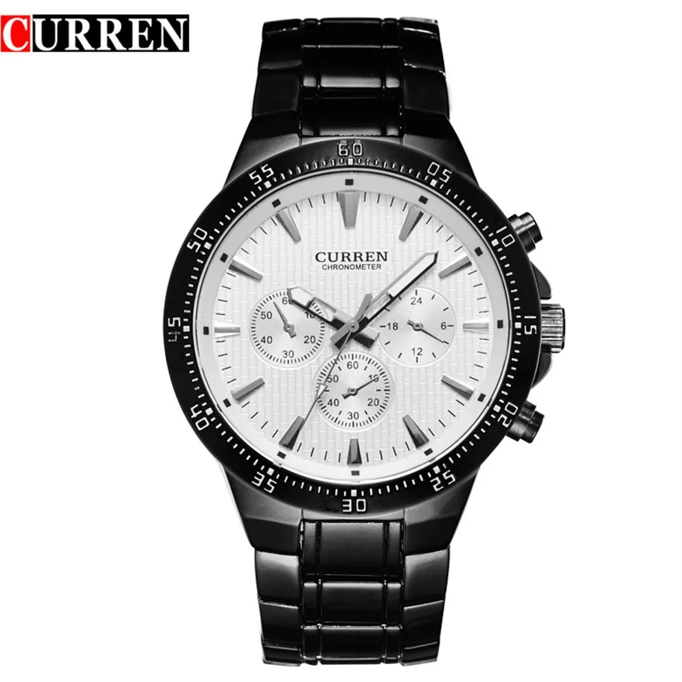 CURREN Orologio da uomo al quarzo in acciaio pieno moda Analogico sportivo Orologio da polso maschile Classico nero bianco Horloges Mannens Saat Reloj Hombre267z