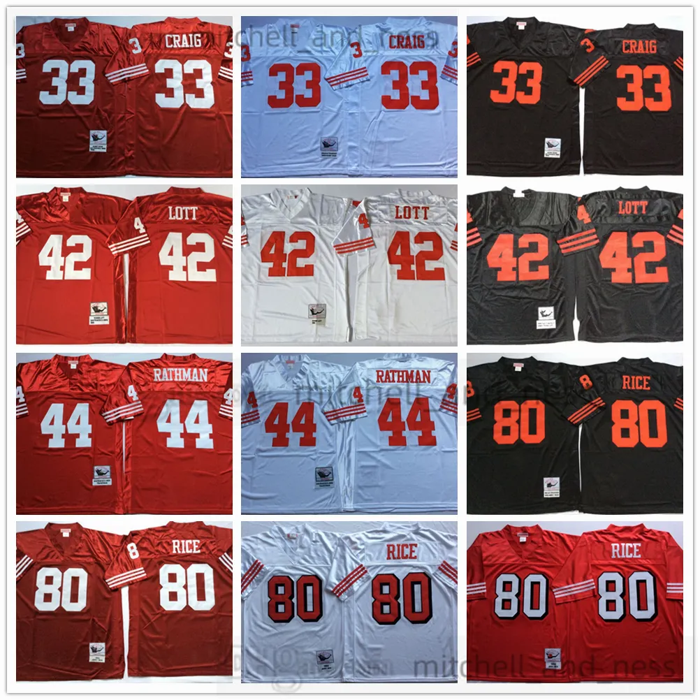 Klassiek Vintage College Football 33 Roger Craig Jersey Vintage 42 Ronnie Lott 44 Tom Rathman 80 Jerry Rice 87 Dwight Clark Gestikte Jerseys