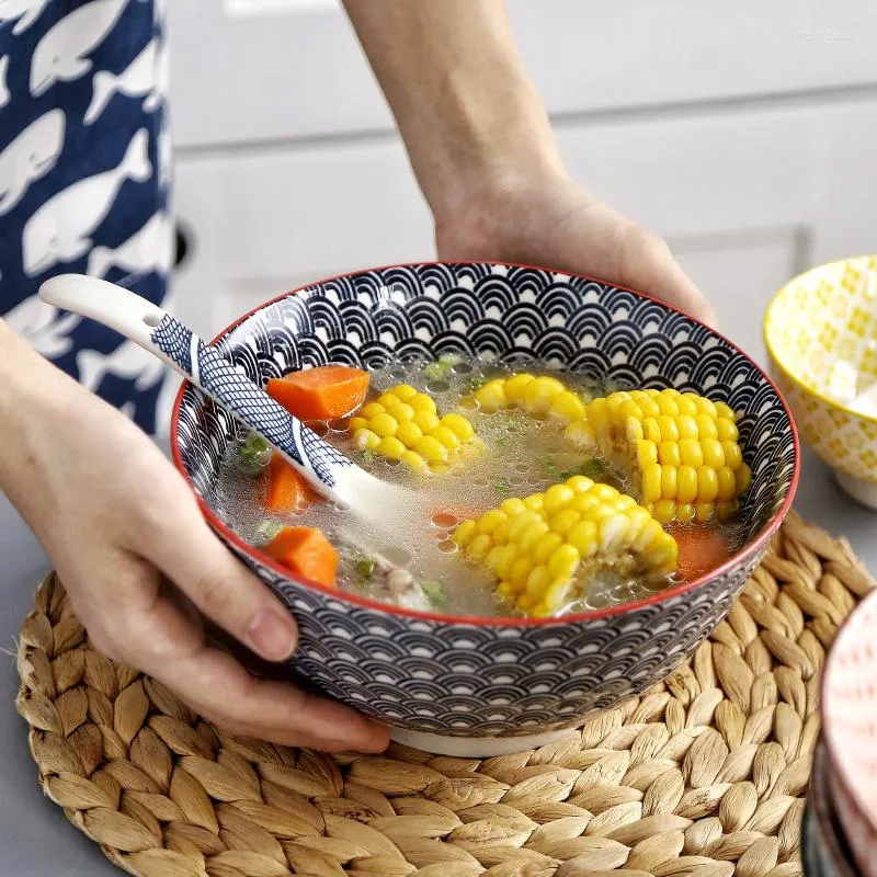 Bowls 8 Inch Japanese Rice Noodle Bowl Large Capacity Soup Ramen Noodles Simple Ceramic Salad Container Dinnerware