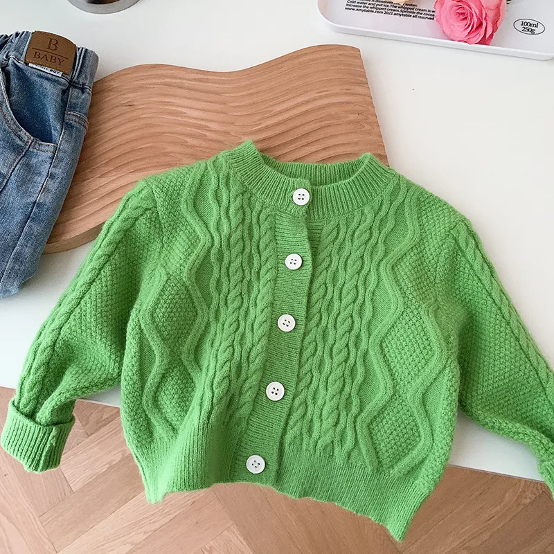 Cardigan Spring Autumn Girl Children Knitted Twist Sweater Boy Baby Solid Long Sleeve Tops Coats Fashion Kid Casual Jakcet 230310