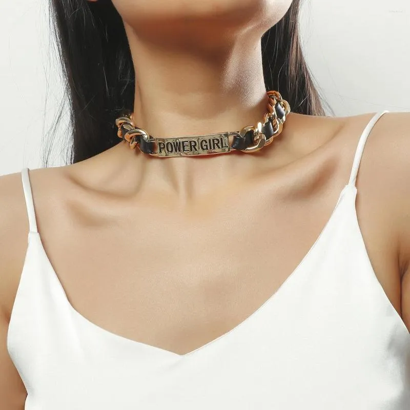 Choker Vintage Cuban Link Chain Letter Necklace Collar Statement Exaggerated Clavicle Winding For Women Jewelry