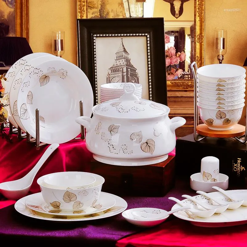 Dinnerware Sets Jingdezhen Ceramics Wedding Gift Bowl Dishes Phnom Penh 56 Head Bone China Tableware Set