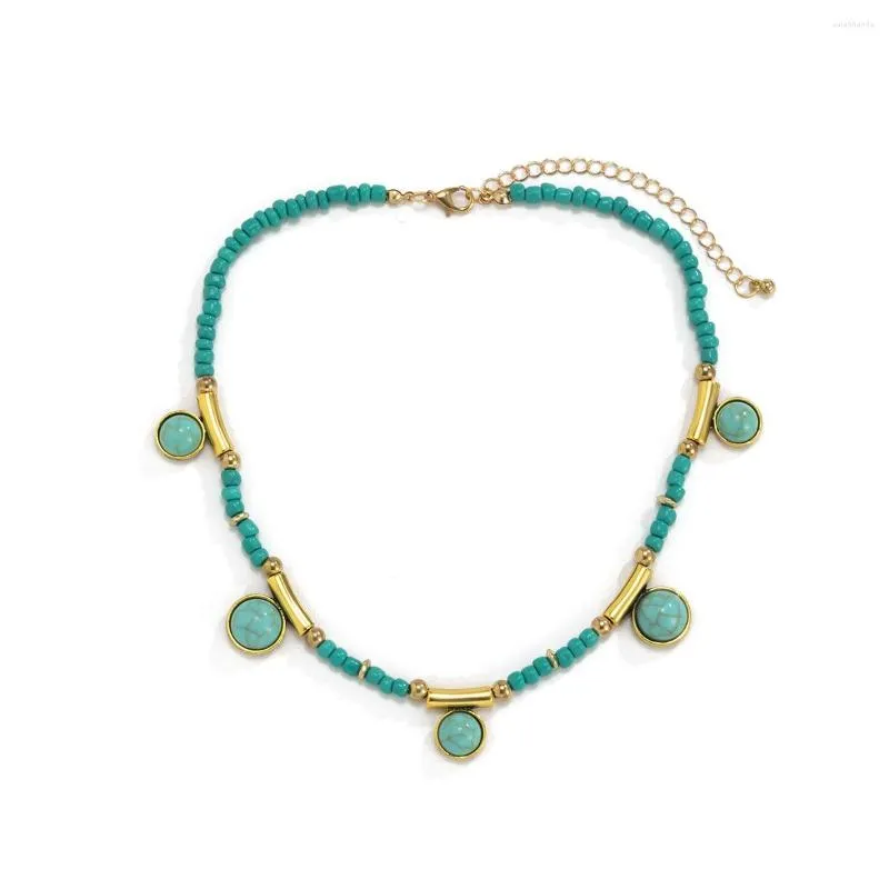 Choker Gold Vintage Women Turquoises Seed Beads Short Chokers Necklace Statement Necklaces Girl Gifts Jewelry