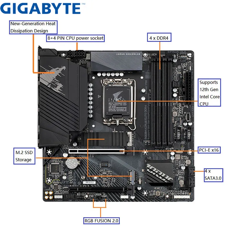 Gigabyte B660M Aorus Elite DDR4マザーボードLGA1700 Intel B660 DDR4 128GB 5333（O.C。）MHZサポート12th CPU Office Mainboard New