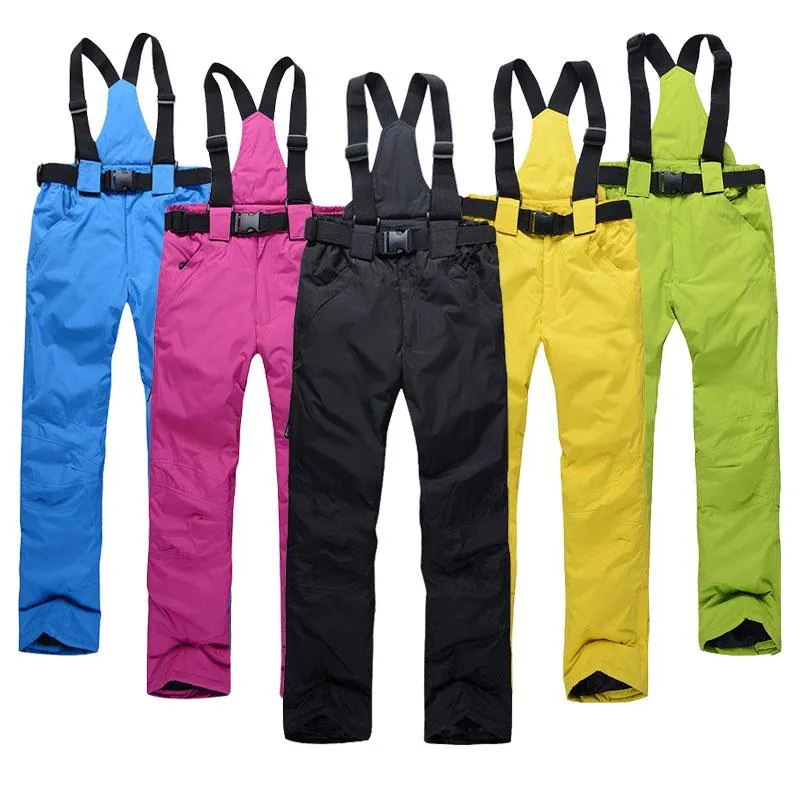 Pantalones de esquí para deportes al aire libre de alta calidad para mujer, tirantes de esquí para hombre, a prueba de viento, impermeables, cálidos, coloridos, para invierno, nieve, pantalones de Snowboard