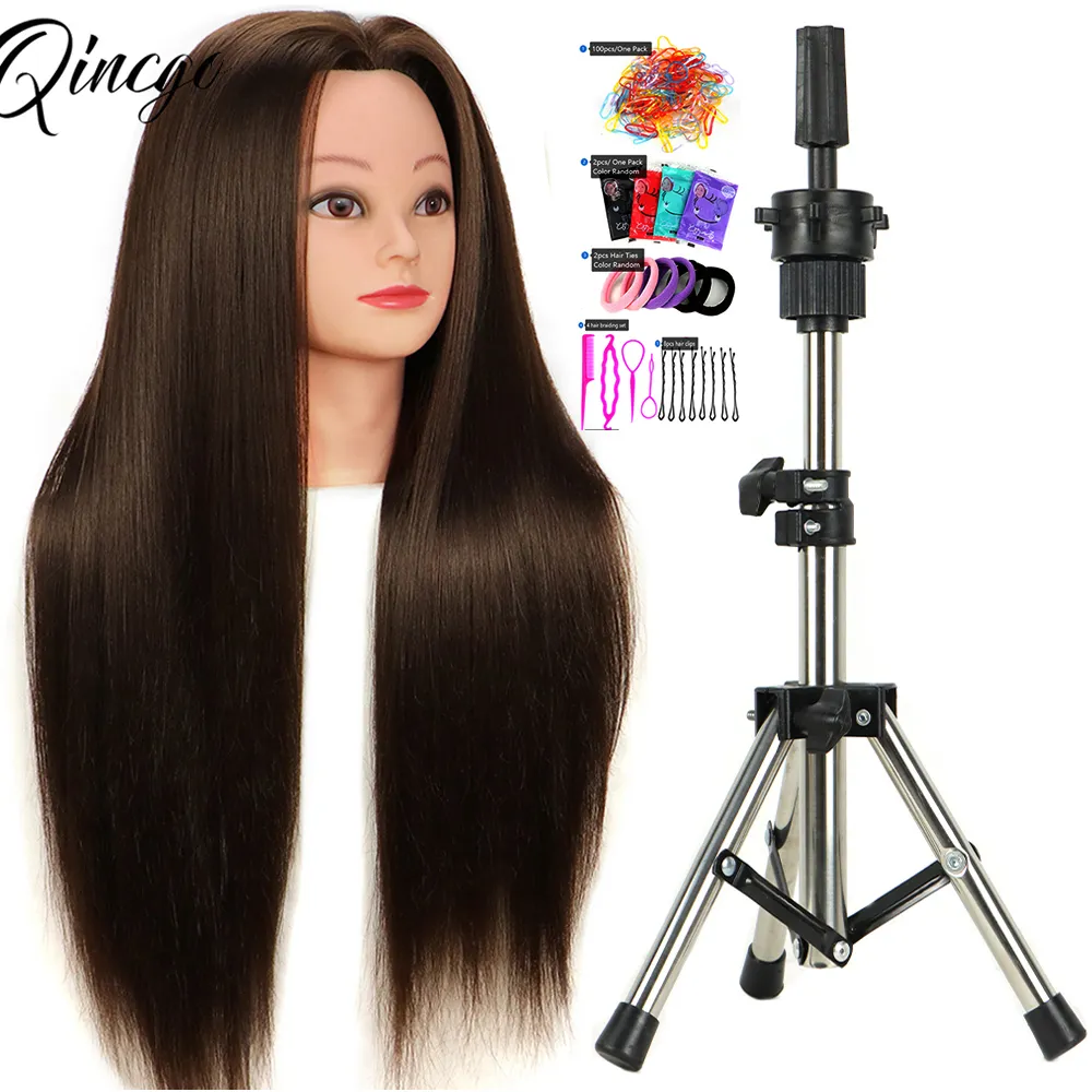 Teste di manichino 65CM Teste di manichino con capelli sintetici per l'allenamento dei capelli Styling Solon Parrucchiere Teste di bambole fittizie per acconciature pratiche 230310