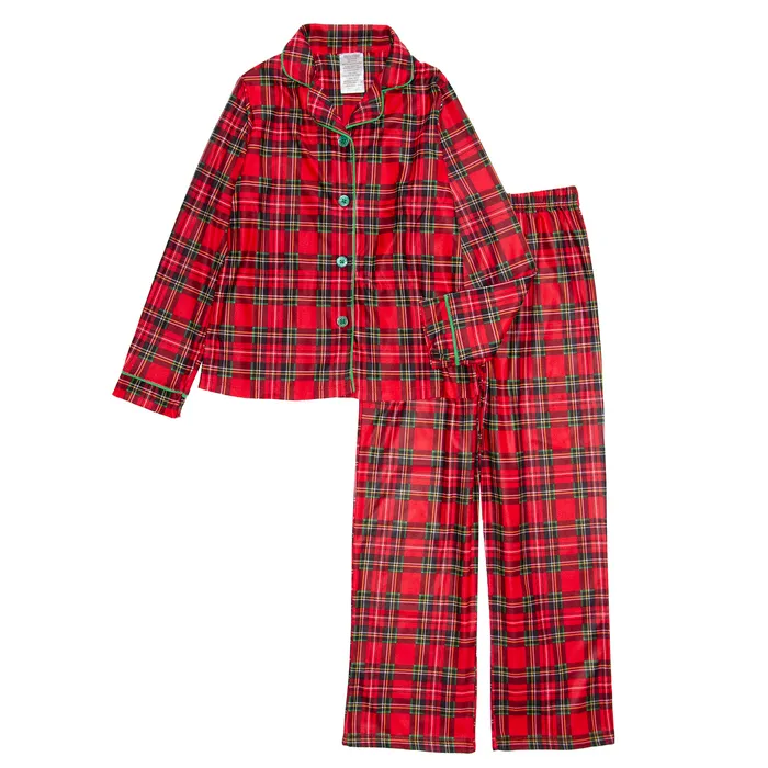 Pękama dziewczęta i chłopcy w krzędzie Plaid Long Pajamas Płaszcz Kolor przedniego Kolor Top PJ Pant Christmas Pajama Zestaw 230310