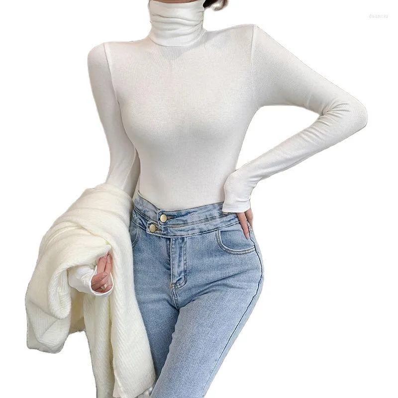 T-shirts pour femmes hiver automne mode femmes Base T-shirt manches longues col roulé épais chaud Slim Fit tricot rayonne dame