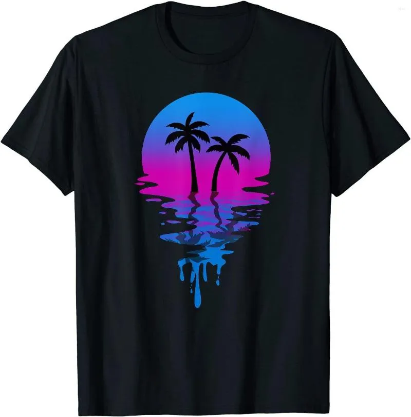 T-shirt da uomo Vintage Retro Sunset Palm Tree 90s O-Collo Camicia in cotone da uomo Casual T-shirt a maniche corte Top Harajuku Streetwear