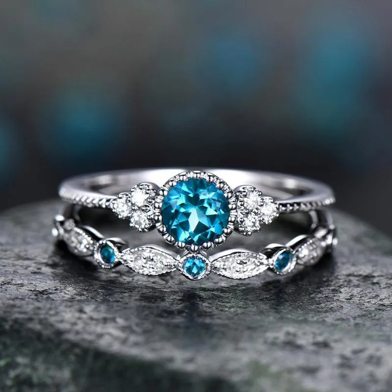 Fedi nuziali Vintage Green Round Zircon Set per le donne 2023 Fashion Engagement Accessori Mujer Crystal Love Finger Jewelry Gif