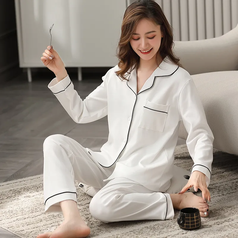 Indumenti da notte da donna Pigiama in cotone 100% Inverno Dormir Lounge Sleepwear Solid White Pijama Mujer Camera da letto Abbigliamento per la casa Pigiama in puro cotone PJs 230310