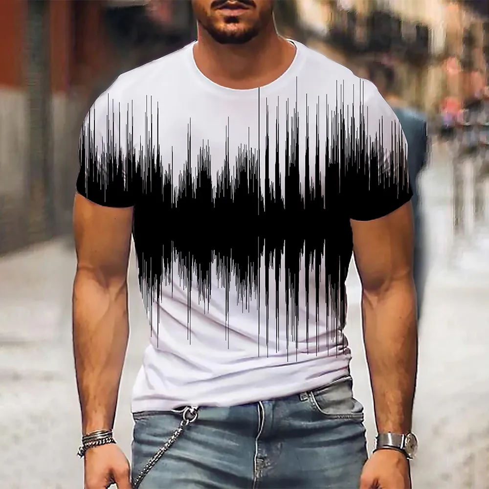 Herren T-Shirts T-Shirt Grafik 3D O-Ausschnitt Schwarz Weiß Streifen Übergroße Kleidung Casual Daily Top Streetwear Kurzarm Bekleidung 230310