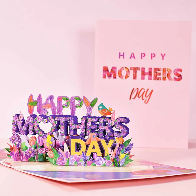 Cartes-cadeaux papier amour fête des mères carte Pop Up meilleure maman pour la fête des mères cadeau Pop Up carte d'invitation fleur 3D Z0310