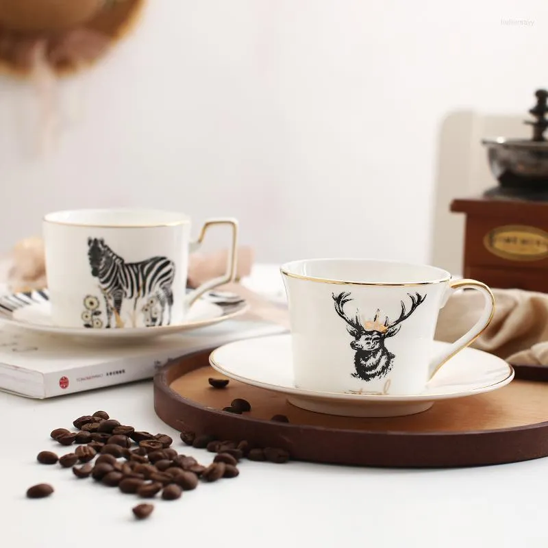 Cups Saucers Nordic Style Zebra Elk Bone China Coffee Cup And Saucer Sets English High Quality Phnom Penh Gift
