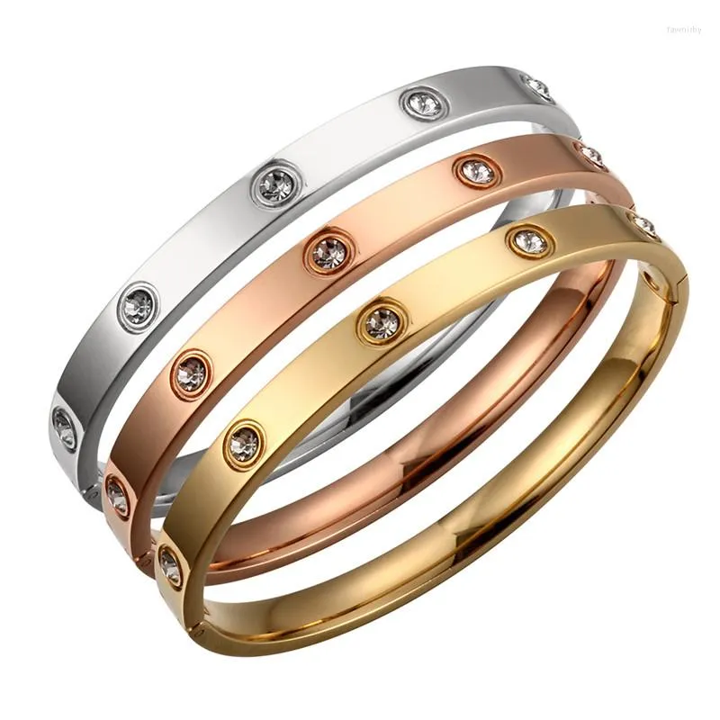 Braccialetti per amanti placcati in oro Braccialetti per donna Regalo di gioielli di lusso in acciaio inossidabile color rosa con cz affascinante