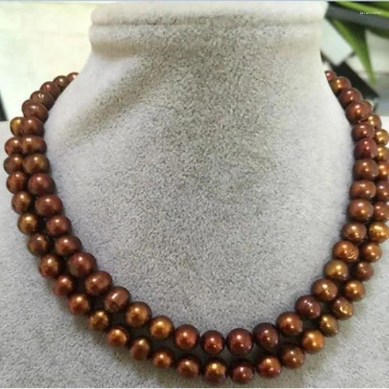 Cadenas anudadas a mano 9-10mm marrón collar de perlas de agua dulce 32 pulgadas para mujer joyería de moda