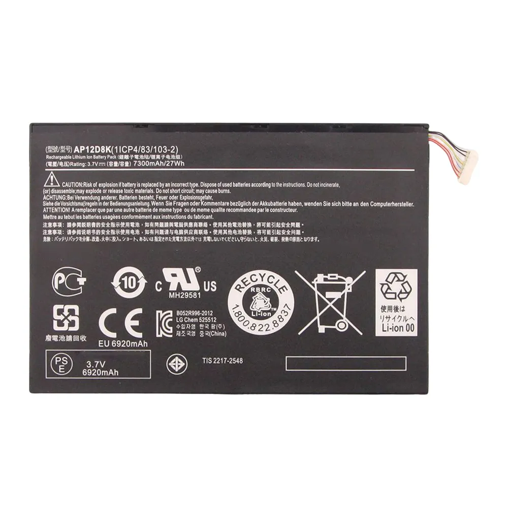 Batteries pour tablette PC AP12D8K 27Wh batterie d'ordinateur portable pour Acer Iconia Tab A3-A10 P3-171 W510 W510P Tab A3-A11