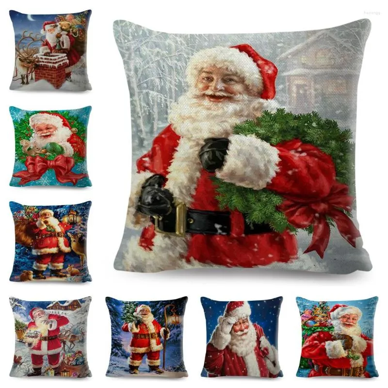Kussen Merry Christmas Gift Cover Cover Decor Cute Cartoon Santa Claus Case Polyester kussensloop voor kinderen Room Sofa Home