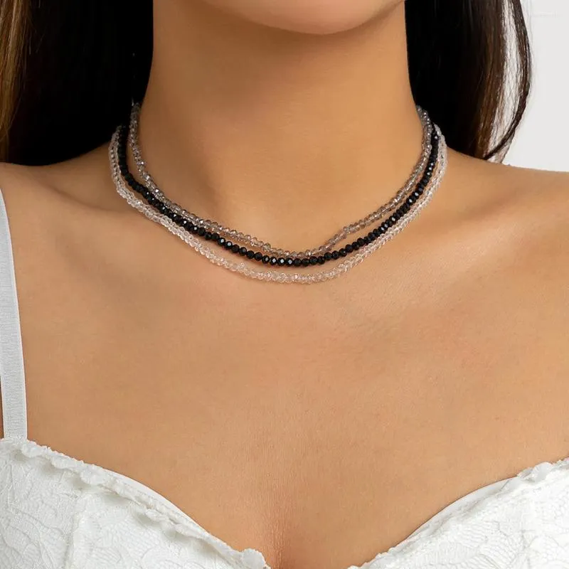 Girocollo Salircon Perle di vetro sfaccettate in cristallo di moda fatte a mano per le donne Mini collana nera Gioielli Boemia Regalo per feste