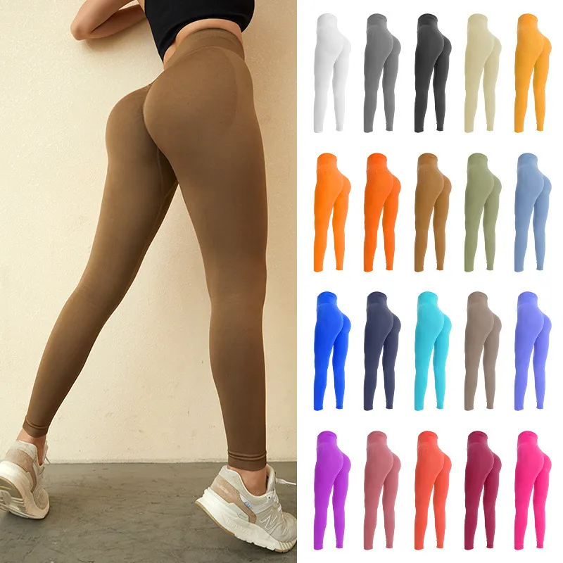 Legginsy dla kobiet bezproblemowe kobiety solidne kolorowe legginsy w talii Peach Butt Butt Pants Gym Push Up Leggins Women Fitness Ubranie 230310
