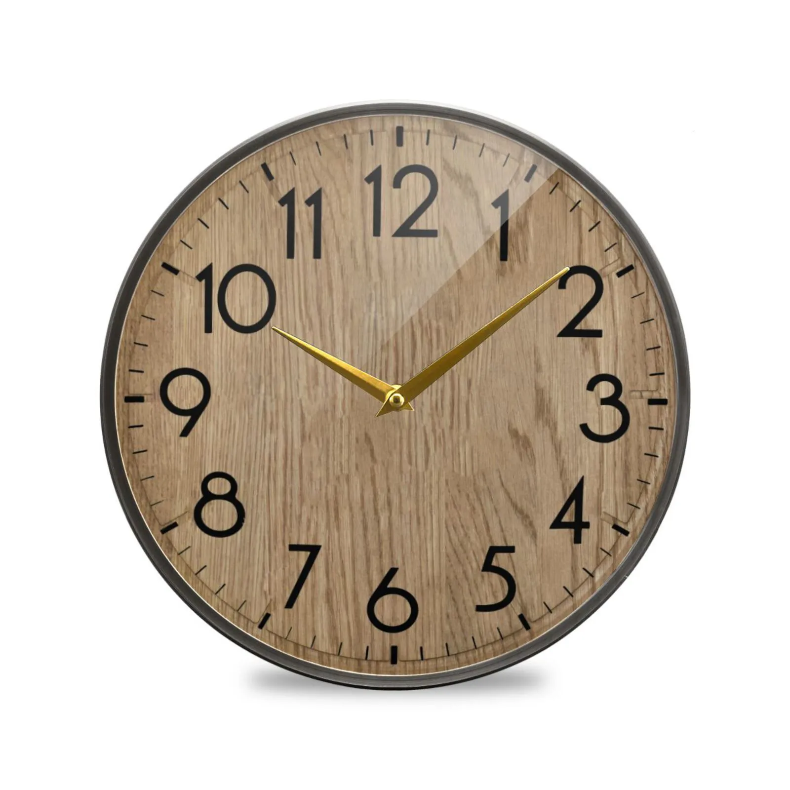 Wall Clocks Wood Grain Creative Acrylic Silent Wall Clock Round Battery Operated Non-Ticking Hanging Wall Watch Quiet Desk Clock Home Decor 230310