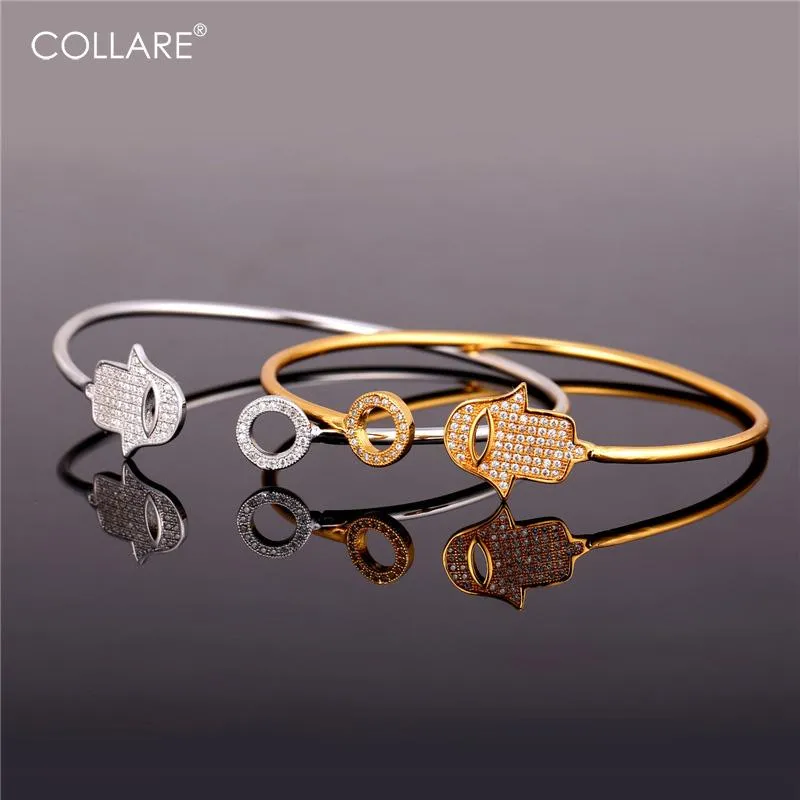 Bangle Collare Crystal Fatima Hamsa Hand Bracelet For Women Gold/Silver Color Lucky Palm Men Jewelry Cuff Bracelets & Bangles H163