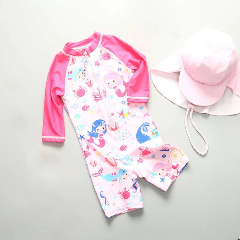 One-Pieces Sport Cartoon Baby Girl Swimsuits Long Sleeve Diving Suits Beach One Piece Children Swimwear Outdoor Kids Bathing Clothes