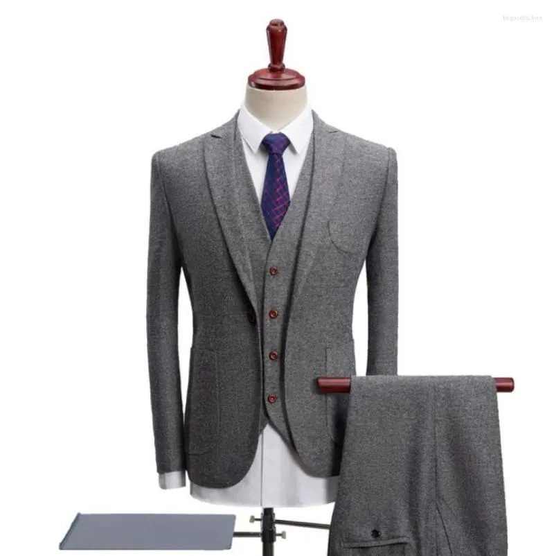 Costumes pour hommes style coréen Slim Fit hommes bureau costume décontracté Simple couleur unie simple boutonnage Blazer gilet pantalon trois pièces